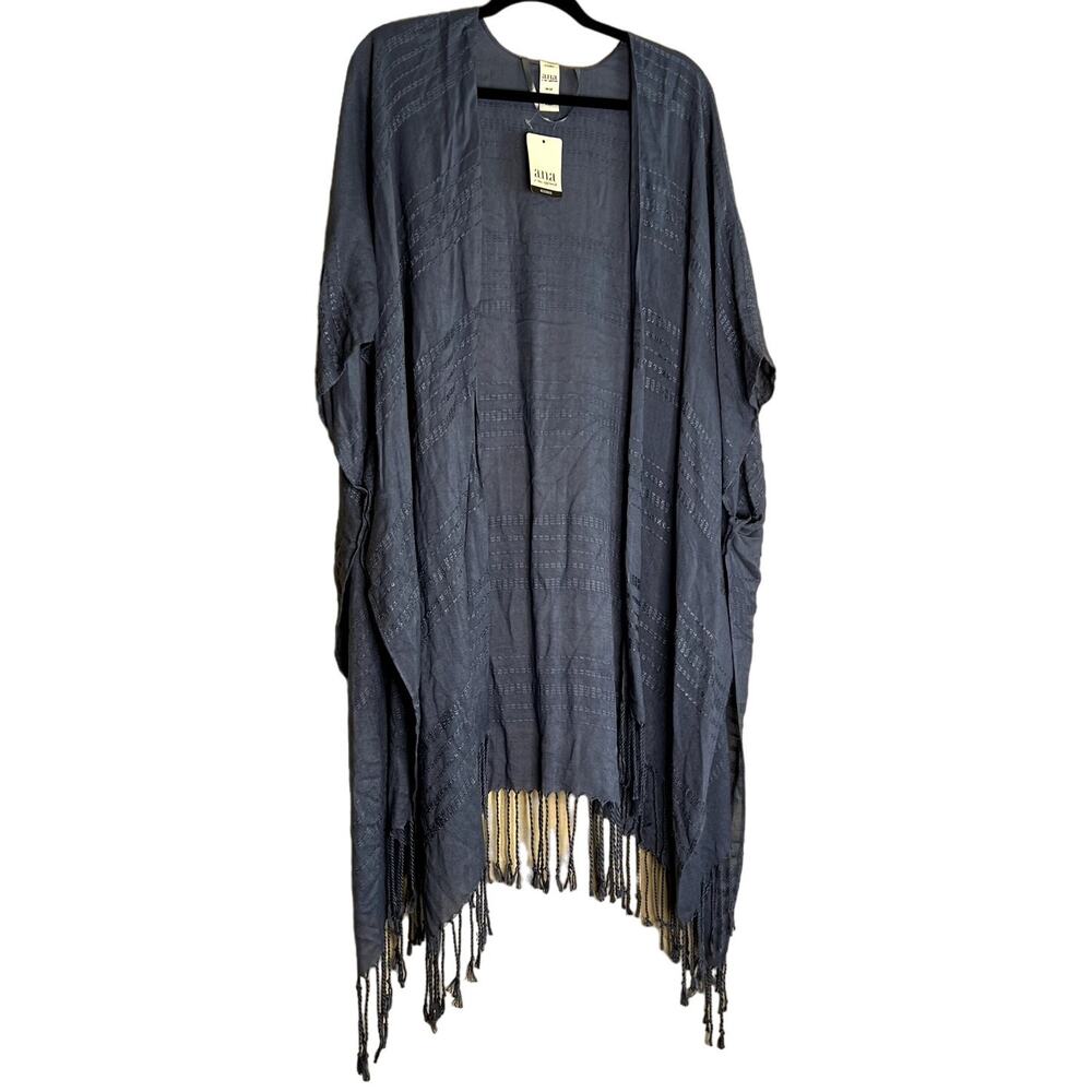 A.N.A Wrap Shawl Women OS Chambray Fringe Lagenlook Comfy Fall New Cottagecore